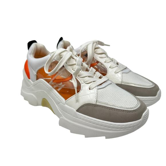 Zara Sneakers Womens 40 US 9 Chunky Vinyl See Thru Clear White Orange - Picture 1 of 7